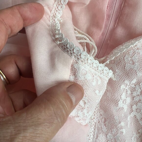 Gunne Sax Vintage Pink Lace Up Prairie Maxi Dress Romantic Milkmaid 70s 80s - Picture 11 of 12